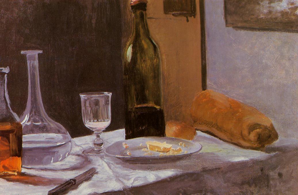 Still Life With Bottle, Carafe, Bread And Wine — Claude Monet