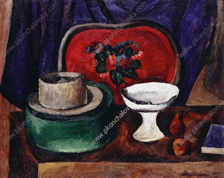 Still Life. Tray And Green Cardboard Box. — Pyotr Konchalovsky