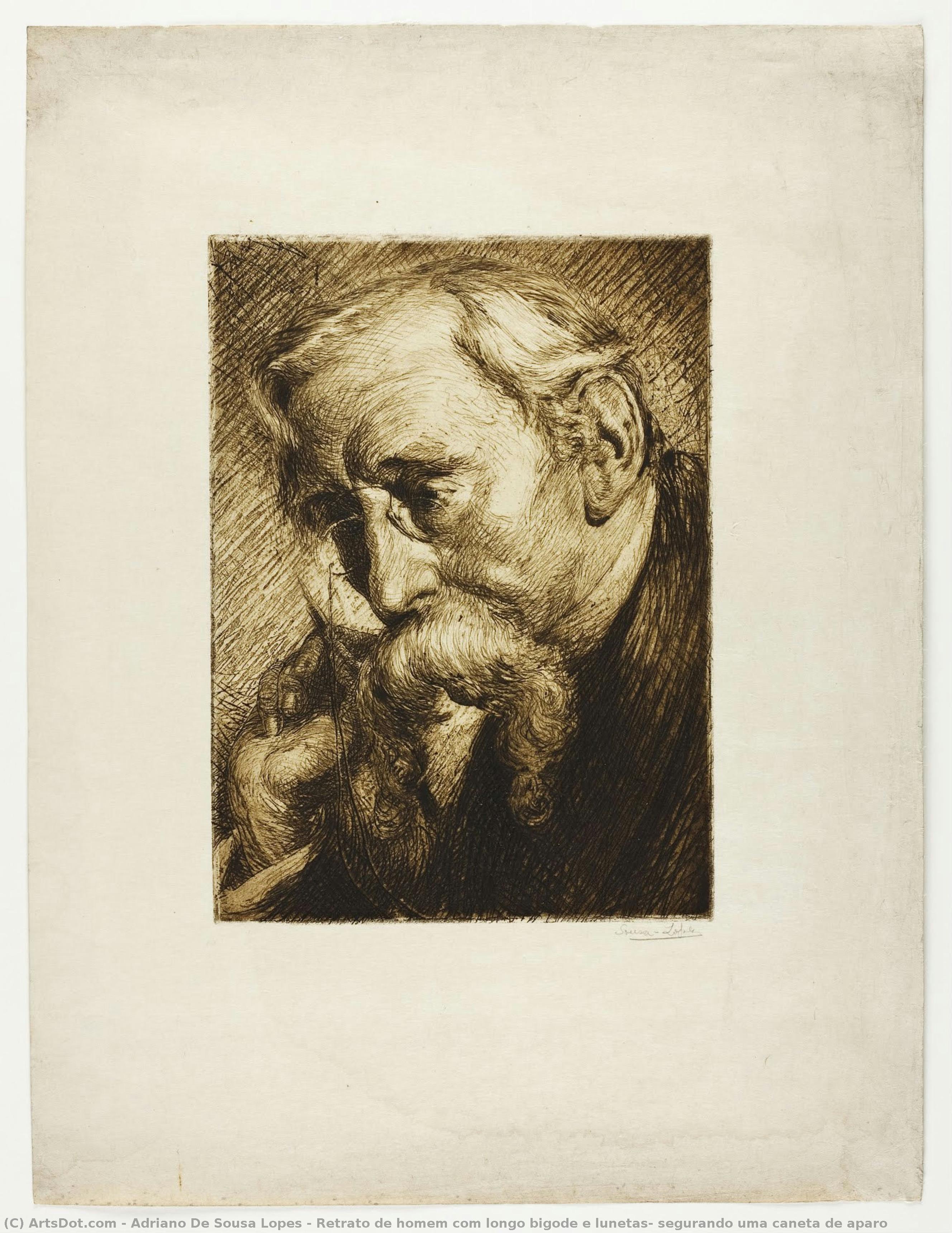 Retrato De Homem Com Longo Bigode E Lunetas, Segurando Uma Caneta De Aparo — Adriano De Sousa Lopes