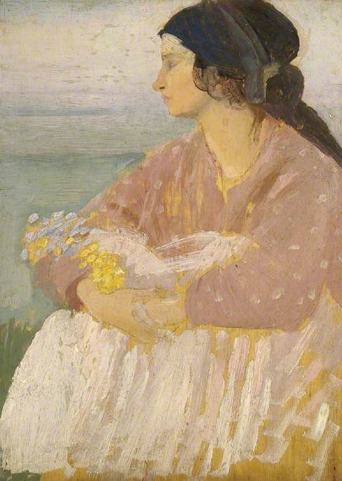Dorelia Seated And Holding Flowers — Augustus Edwin John