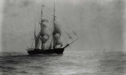 Whale Ship Signaling Her Boats, (painting) — William Edward Norton