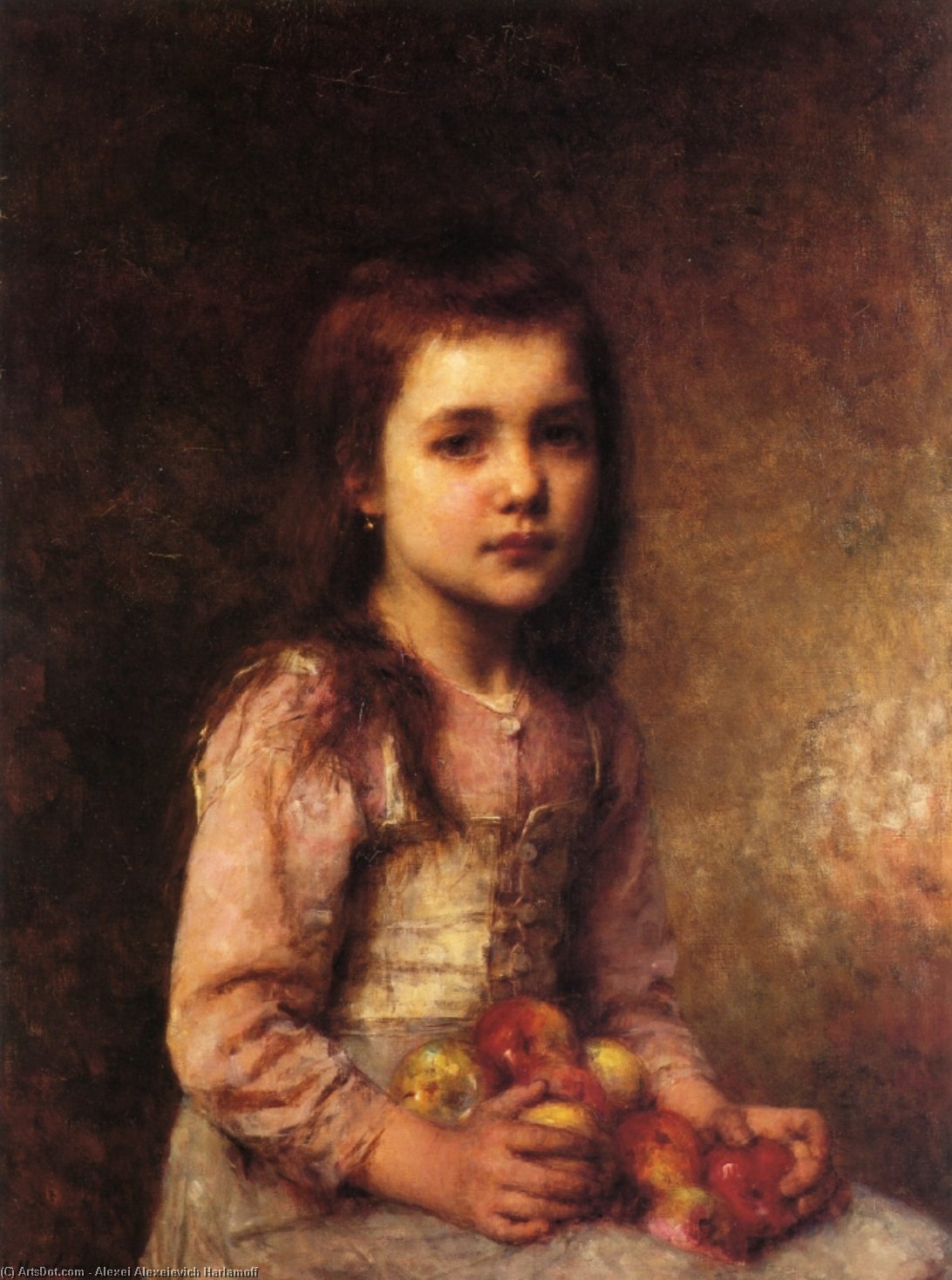 Portrait Of A Young Girl With Apples — Алексеј Алексејевич Харламов