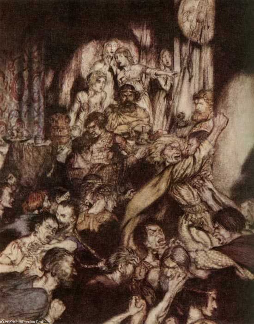 The Banquet Hall Was In A Tumult — Arthur Rackham