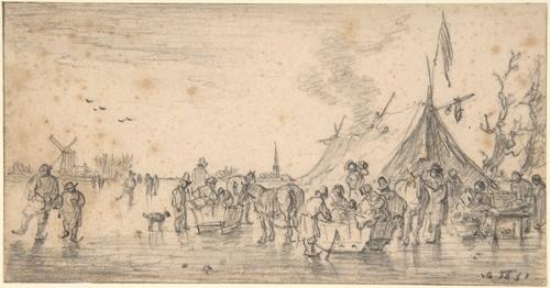 River Landscape In Winter With Figures Skating And Sleds — Jan Josephszoon Van Goyen