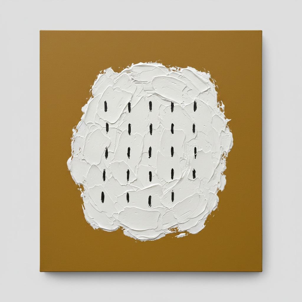 Monolithic Ochre Horizon With Sculptural White Impasto And Rhythmic Midnight Marks — David Moreau