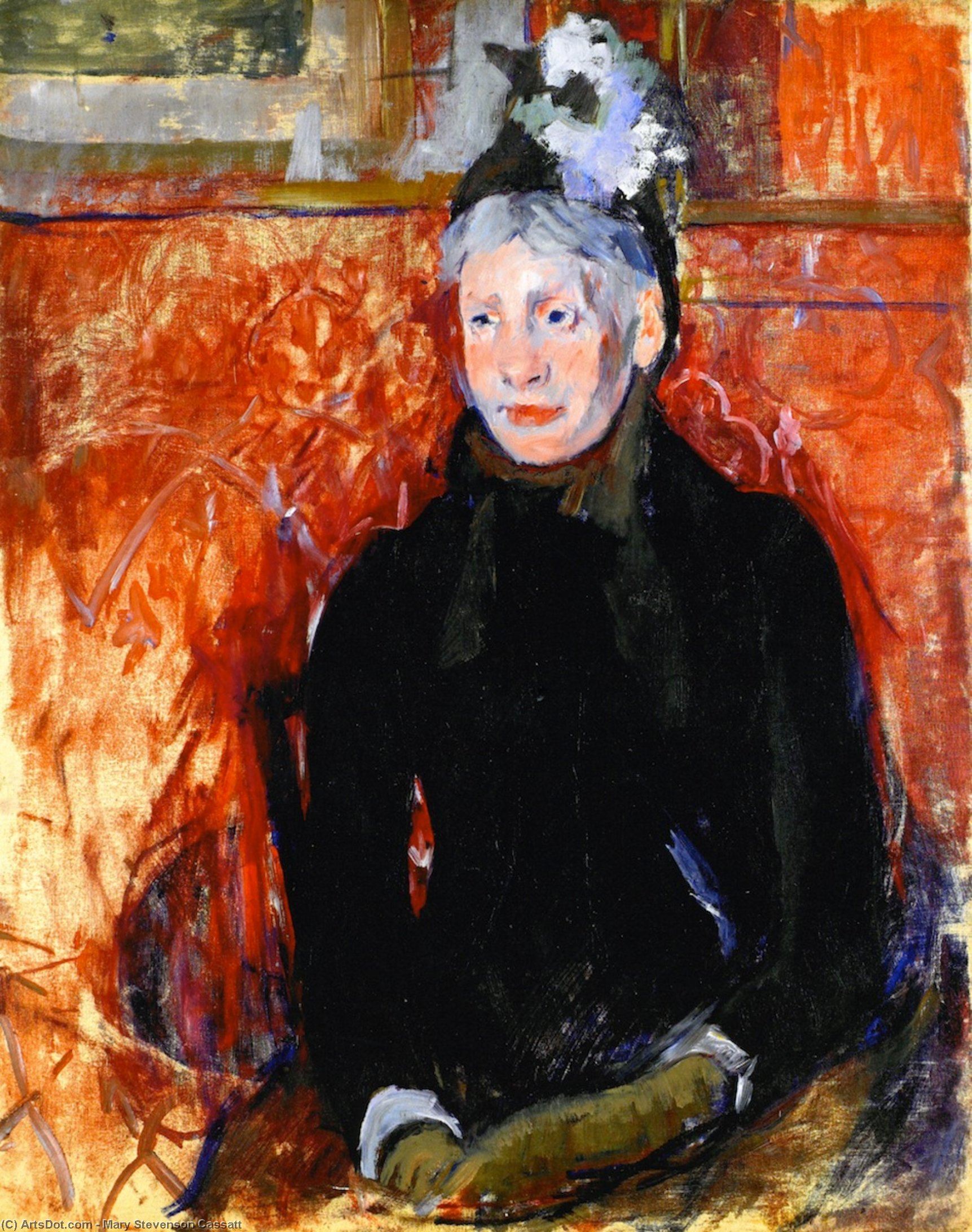 Porträt Einer Älteren Dame Mit Haube: Roter Hintergrund — Mary Stevenson Cassatt