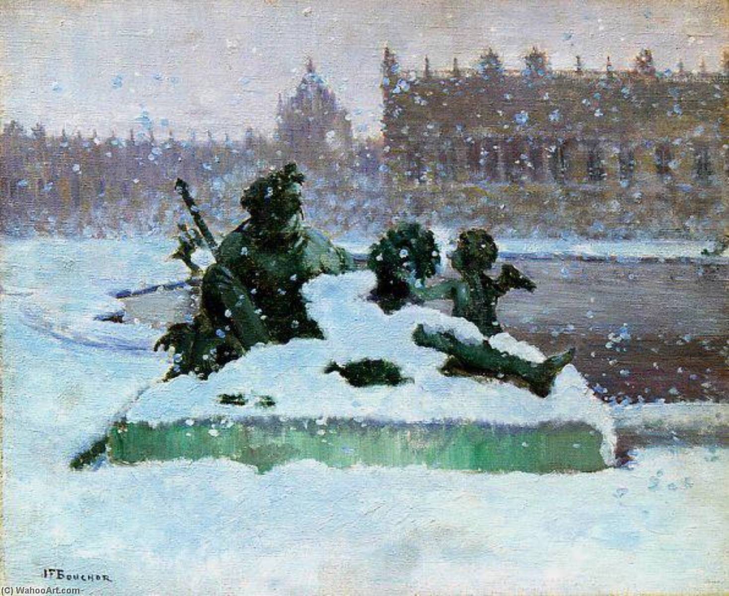 Neige Sur La Seine De Le Hongre À Versailles (titre Inscrit) — Joseph-félix Bouchor