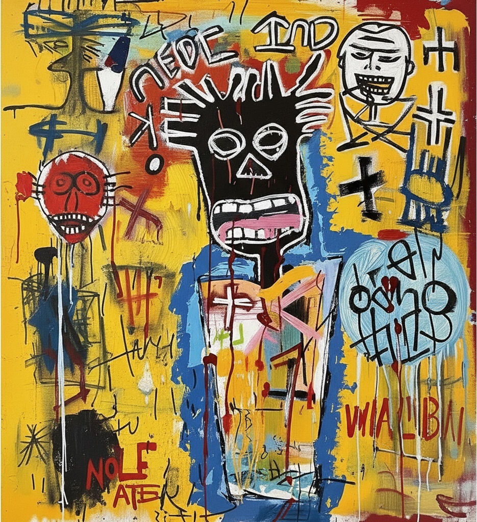 Fragmented Echoes Of Chaos In Mustard And Crimson: A Singular Neo-expressionist Vision — Laurent Girard