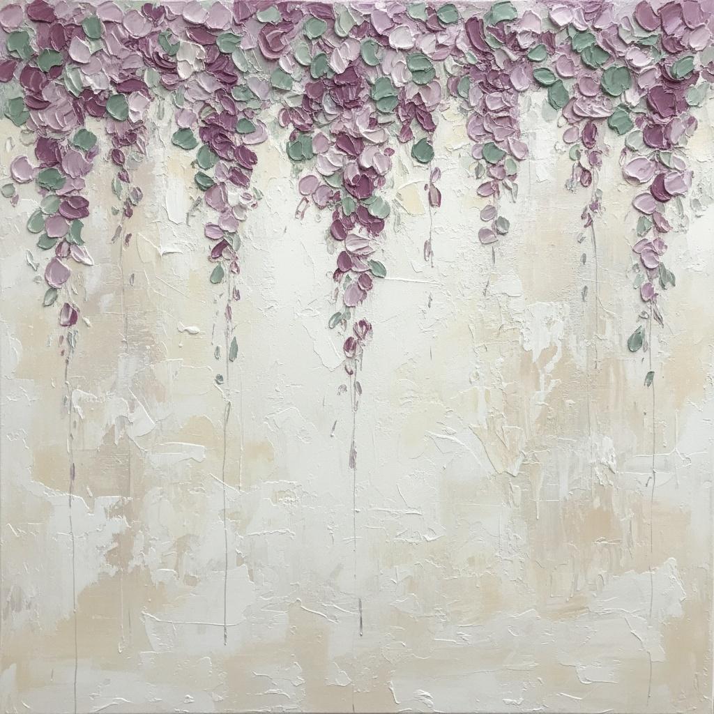 Ethereal Cascades Of Muted Lavender And Sage Amidst A Textured Neutral Horizon — Laurent Fontaine