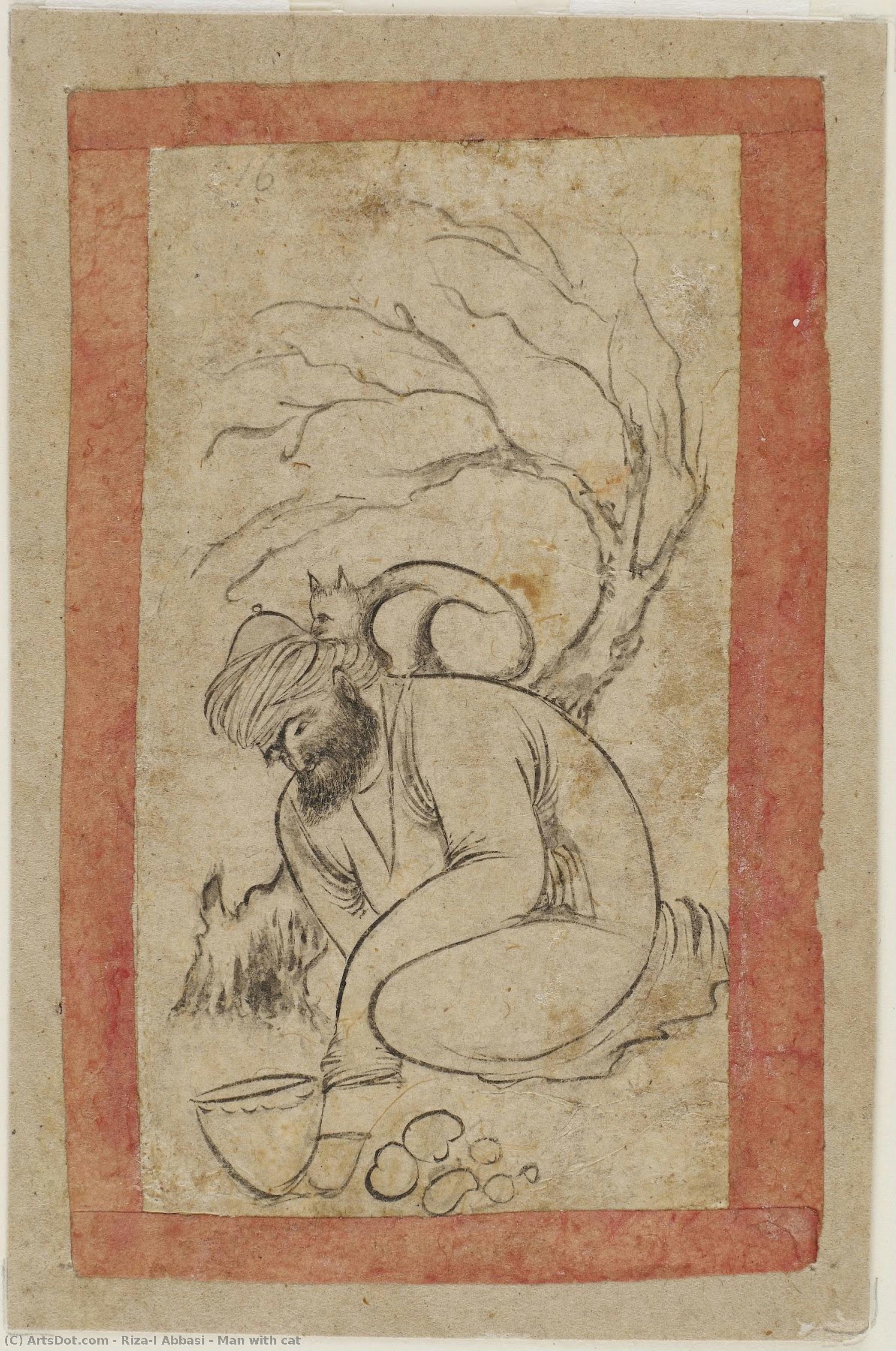 Man With Cat — Riza-i Abbasi