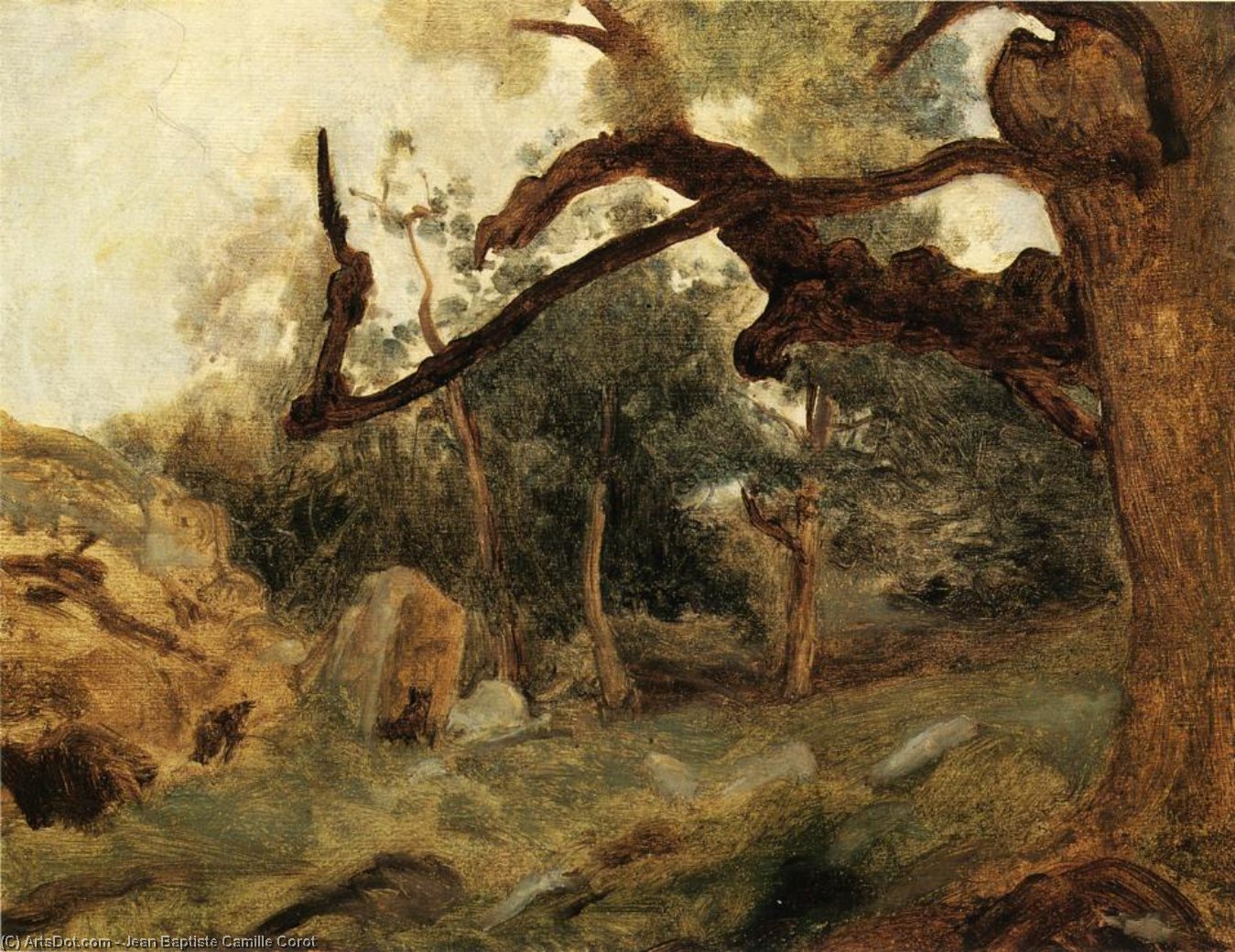 L'arbre Tordu, Les Chenes Du Mont Usey, Fontainebleau — Jean-baptiste-camille Corot