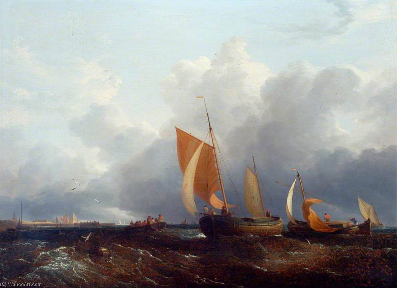 Shipping Boats In The Breeze Off The Norfolk Coast — John Berney Crome