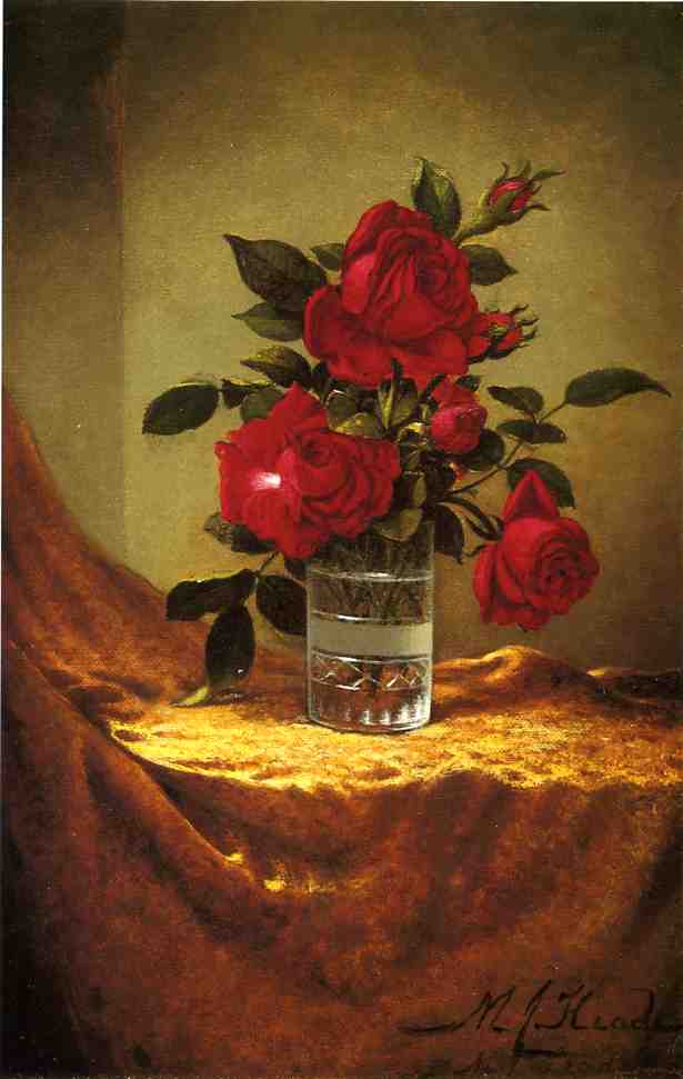 A Glass Of Roses On Gold Cloth — Martin Johnson Heade