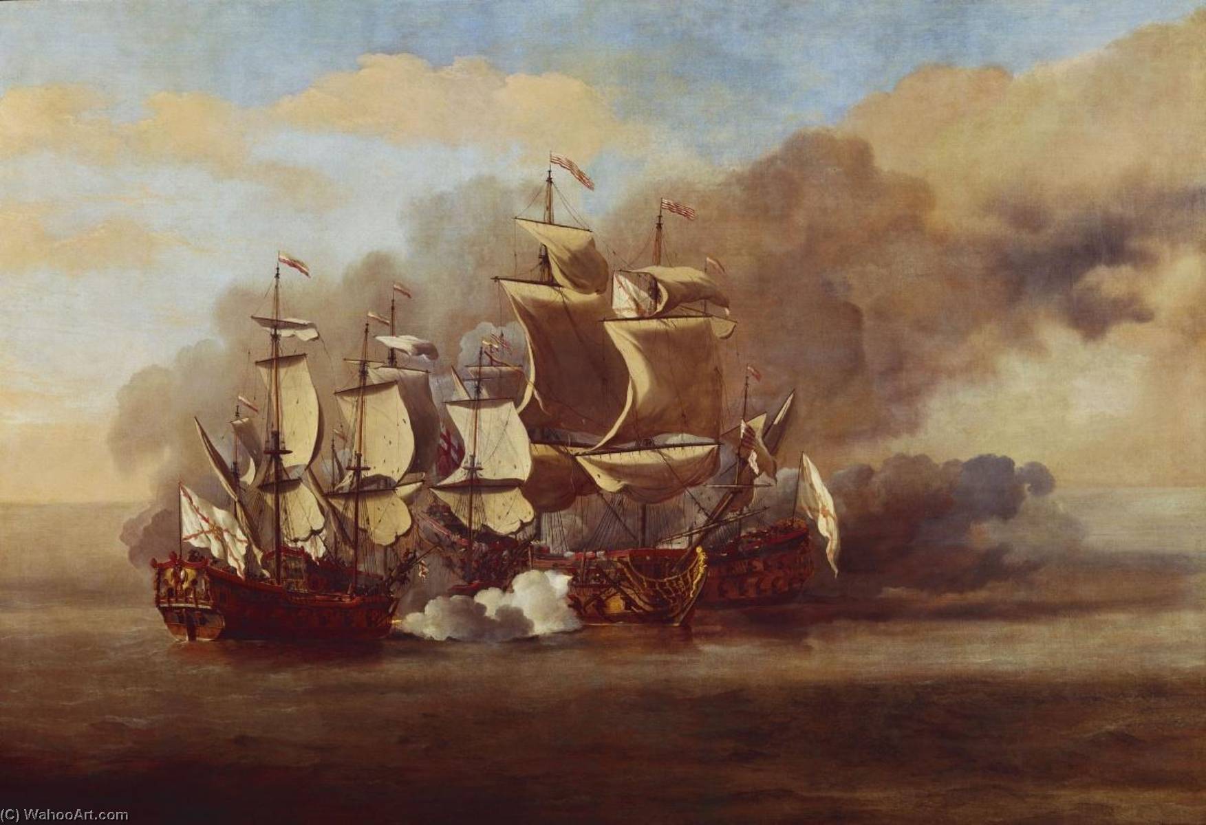 An English Indiaman Attacked By Three Spanish Privateers — Willem Van De Velde The Younger