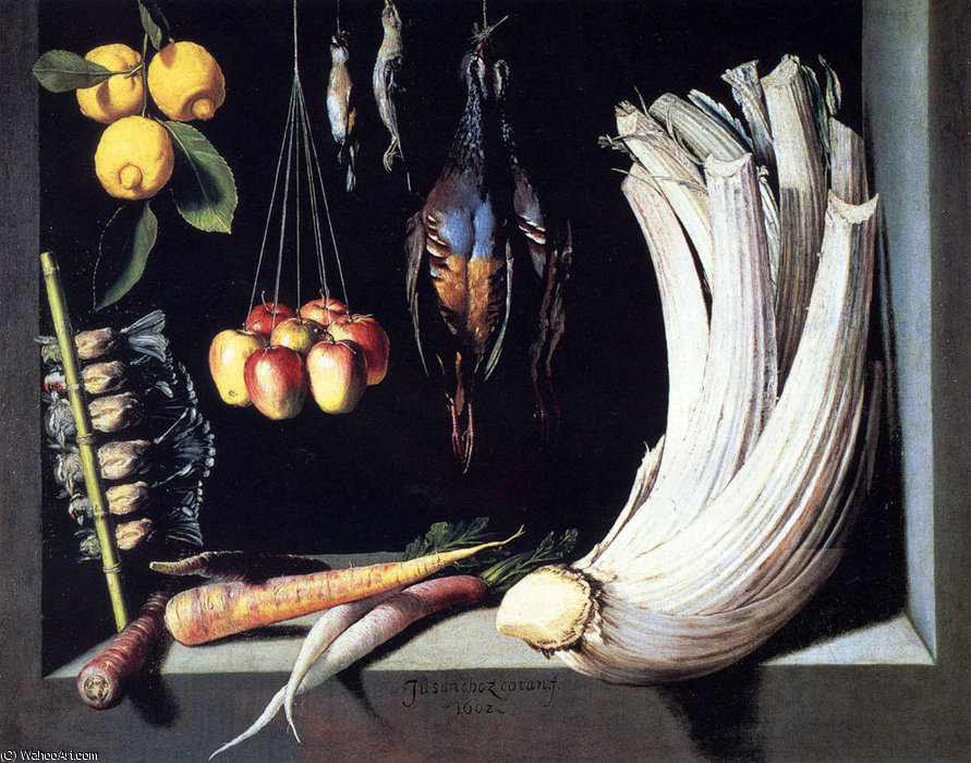 Still Life With Dead Birds Fruit And Vegetables — Juan Sanchez Cotan
