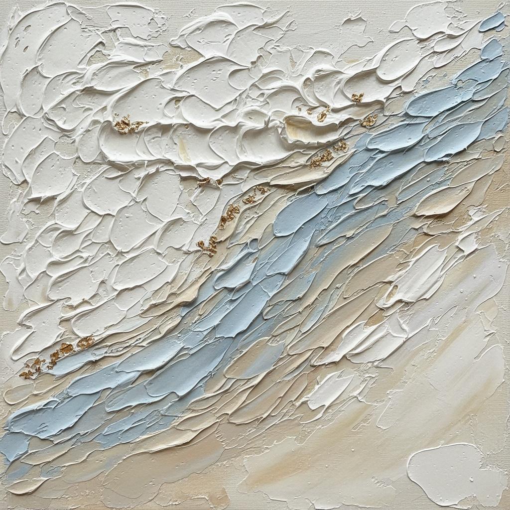 Mareas Etéreas De Arena Dorada Y Relieve Cerúleo En Impasto Escultórico — David Moreau
