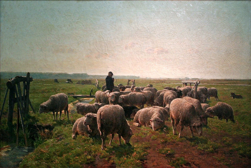 Landschap Met Herder En Kudde Schapen — Cornelis Van Leemputten
