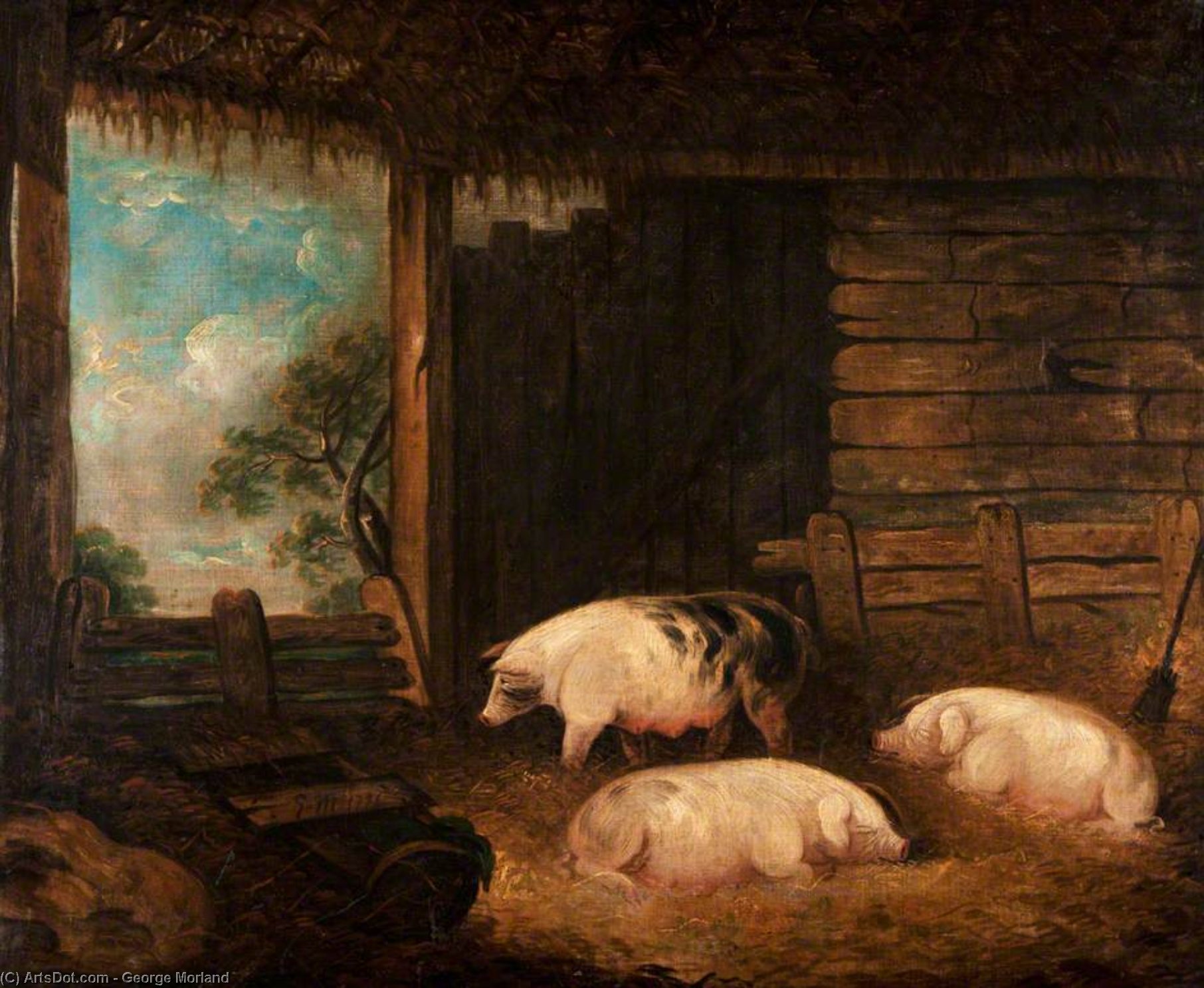 Three Pigs In A Byre — Džordž Morland
