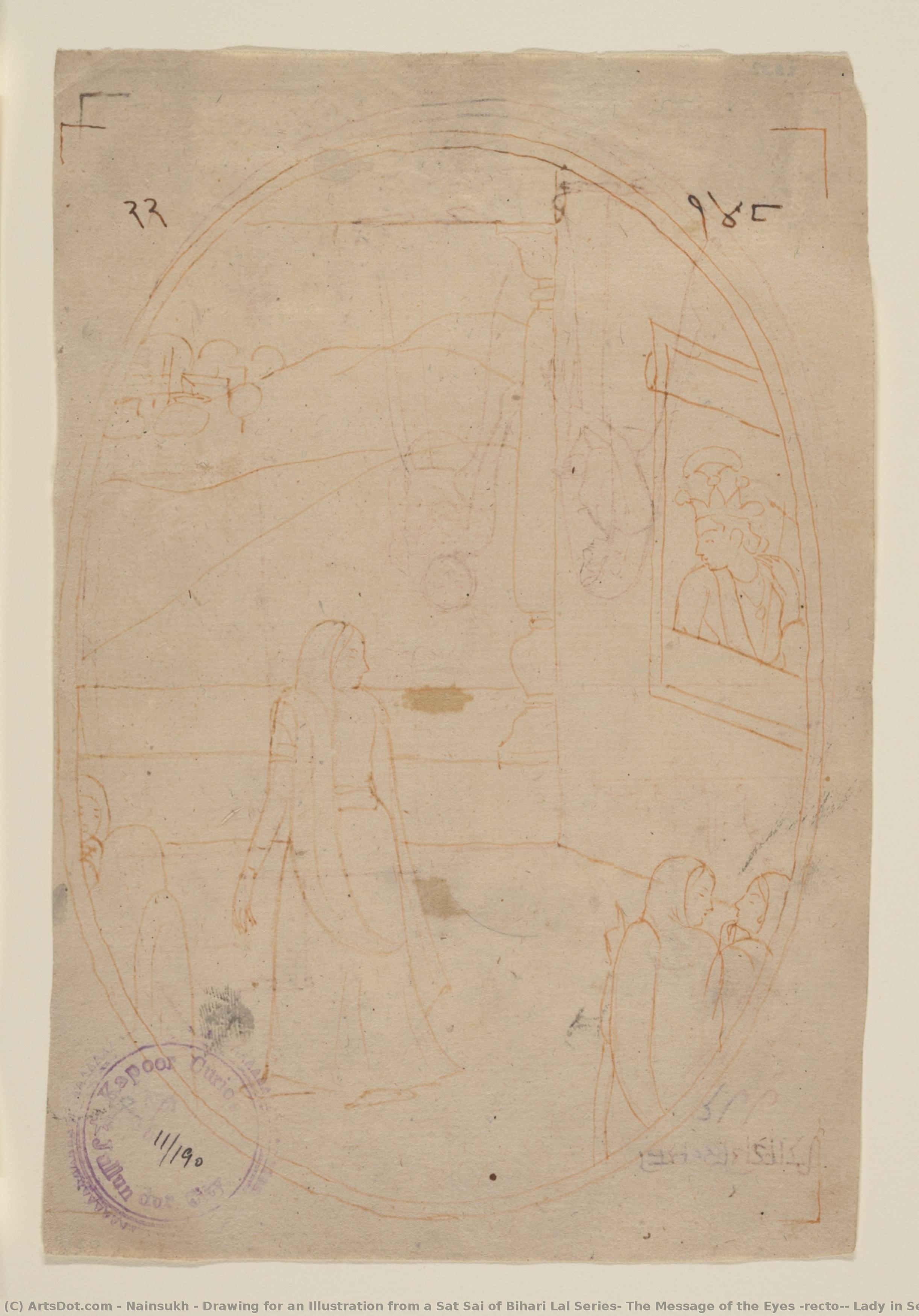 Drawing For An Illustration From A Sat Sai Of Bihari Lal Series: The Message Of The Eyes (recto); Lady In Search Of Her Lover On A Dark Night (verso) — Nainsukh