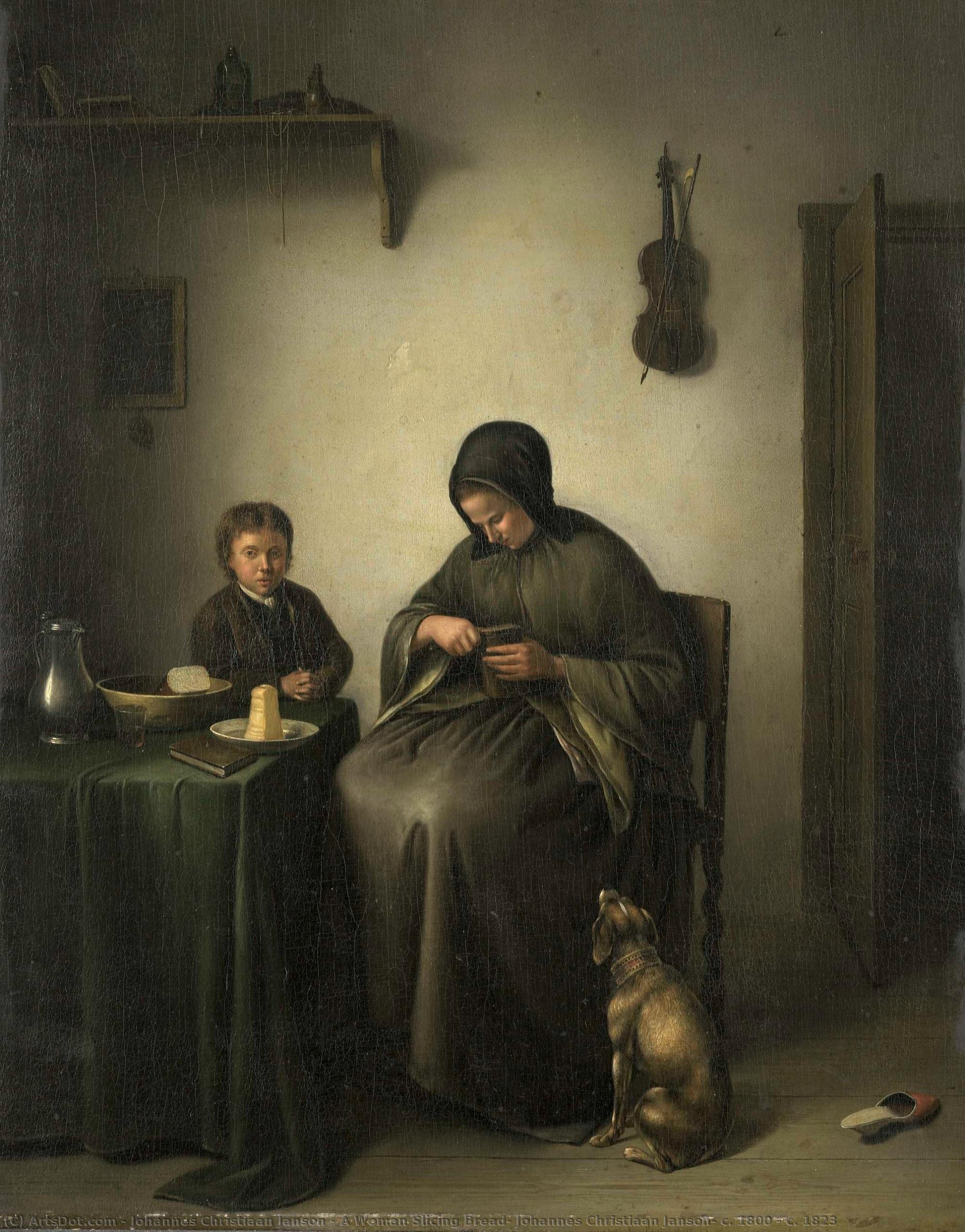 A Woman Slicing Bread, Johannes Christiaan Janson, C. 1800 - C. 1823 — Johannes Christiaan Janson