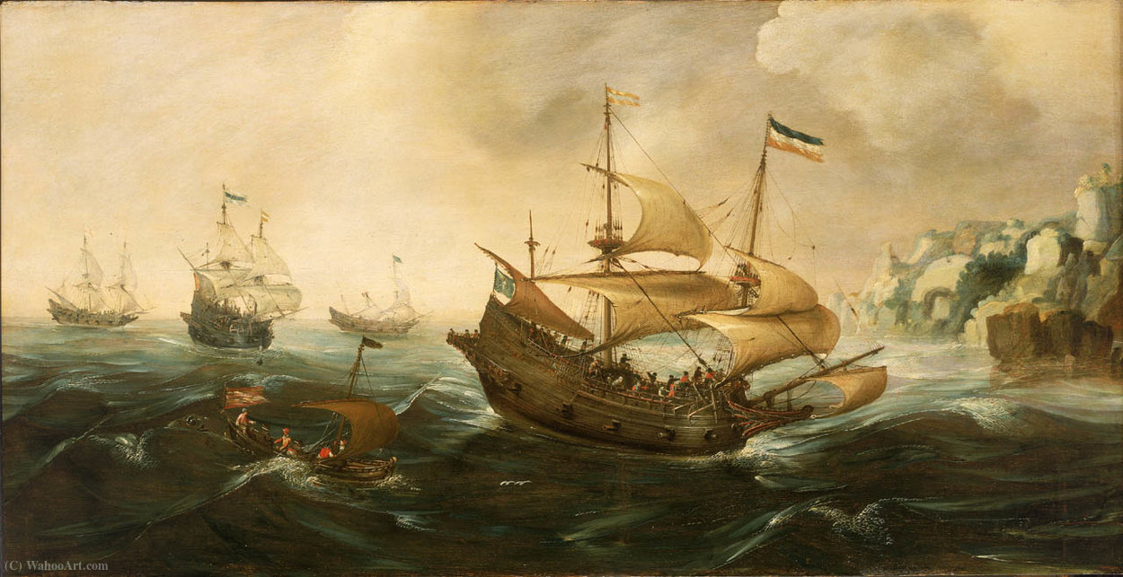 Dutch Ships Sailing Off A Rocky Shore — Andries Van Eertvelt