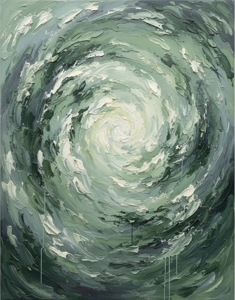 Ethereal Vortex In Sage And Charcoal: A Monumental Study Of Radiant Chaos — Christian Noiret