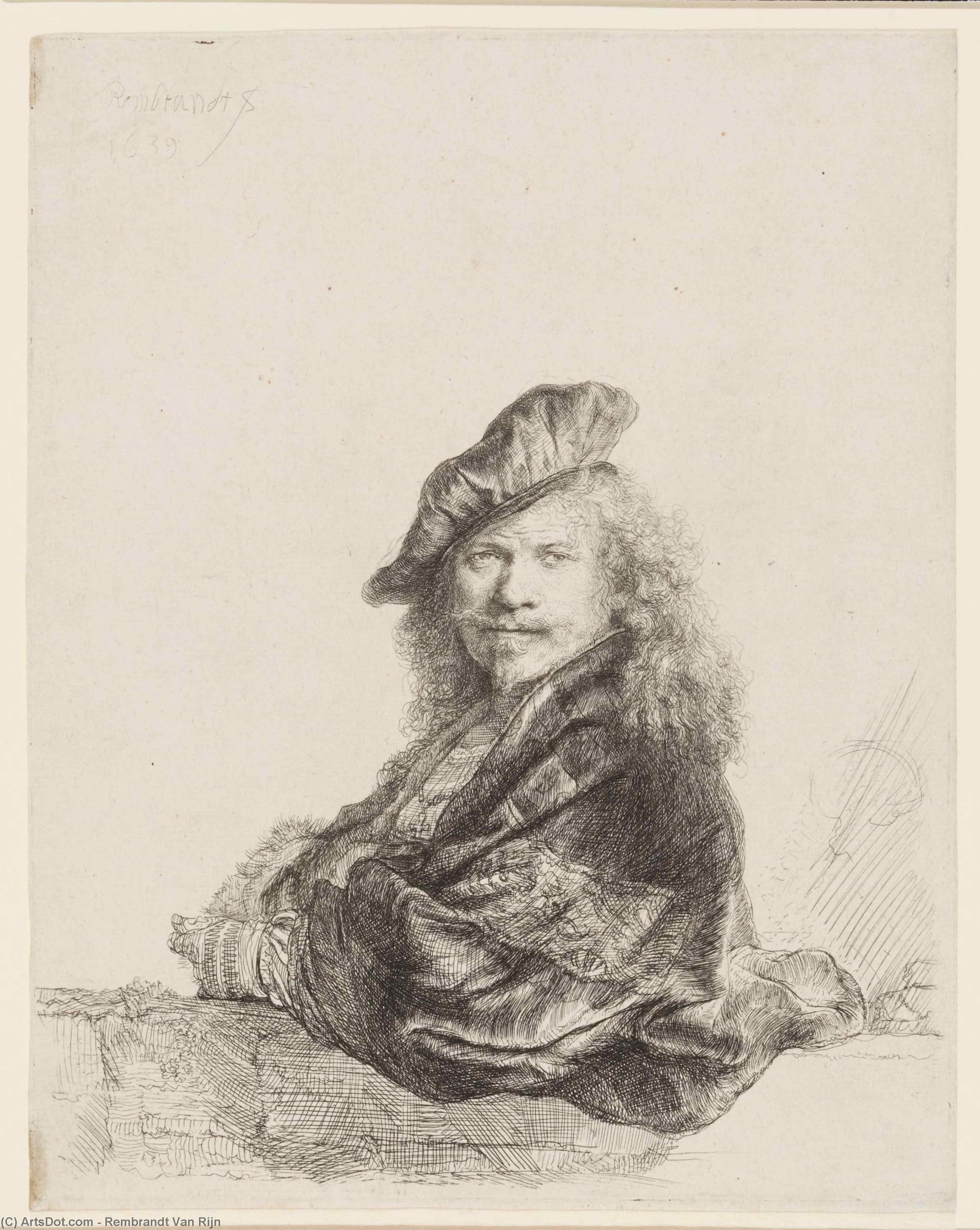 Rembrandt Lehnt An Einer Steinkante — Rembrandt Van Rijn