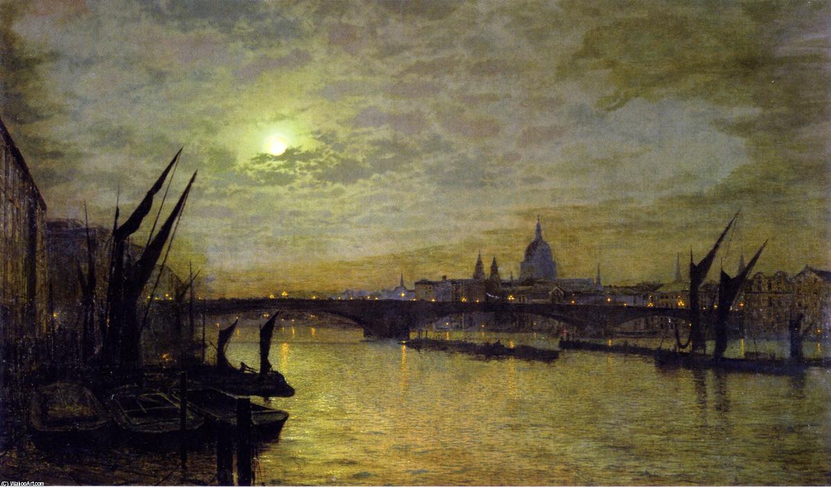 The Thames By Moonlight With Southwark Bridtt — John Atkinson Grimshaw