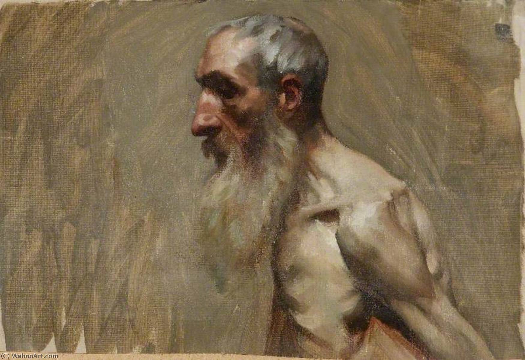 Half Length Portrait Of A Nude Man With A Beard — Brian Hatton