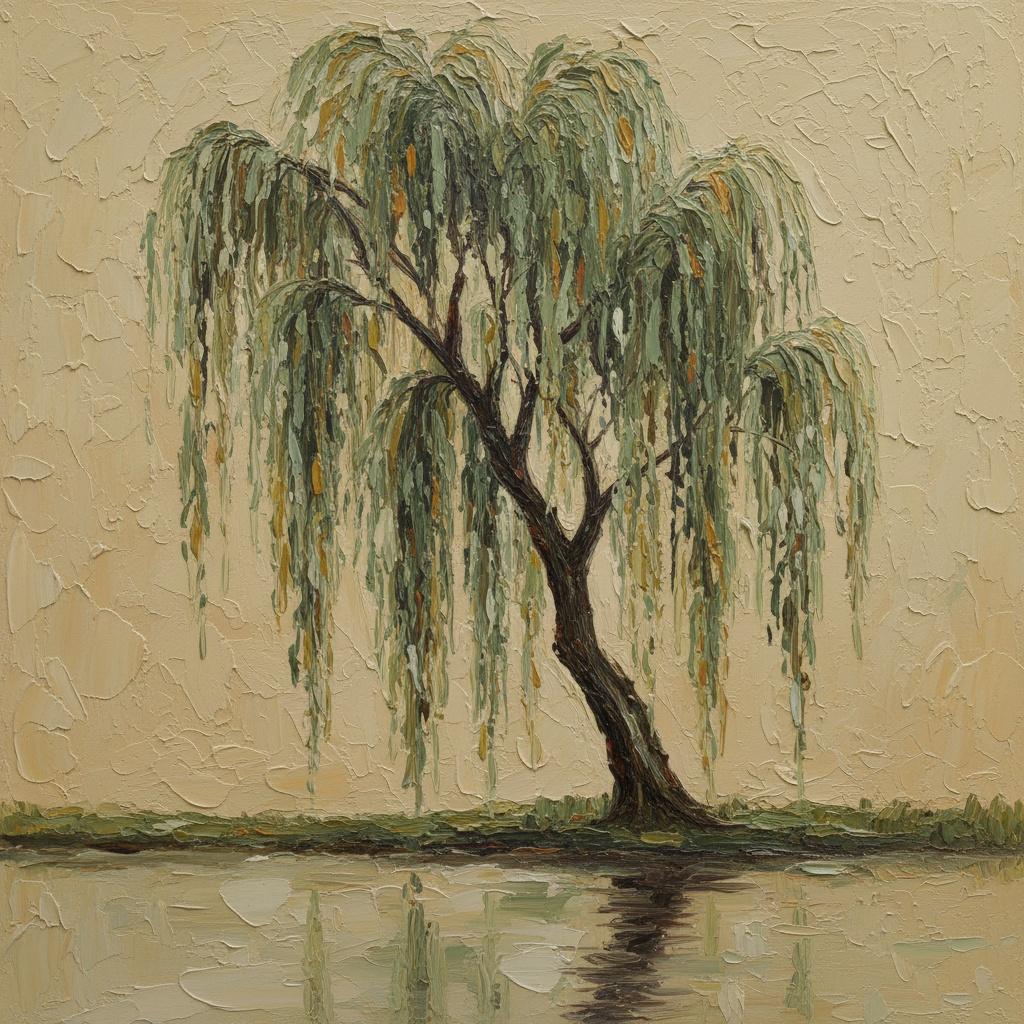 Solitary Willow In Ochre Mist: A Singular Study Of Melancholic Serenity — David Moreau