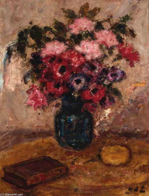 Roses And Anemonies In A Vase On A Table — Georges D’espagnat