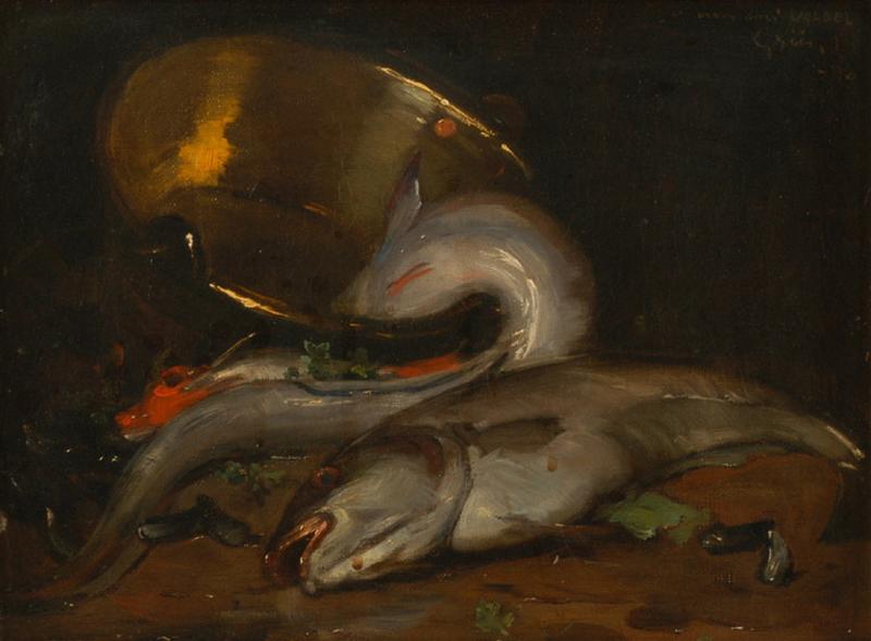 Nature Morte À La Bassine De Cuivre Et Poissons — Jules Alexandre Grun