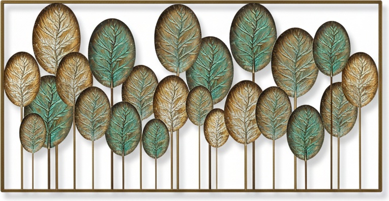Golden Metal Leaf Wall Sculpture – Contemporary Forest Art