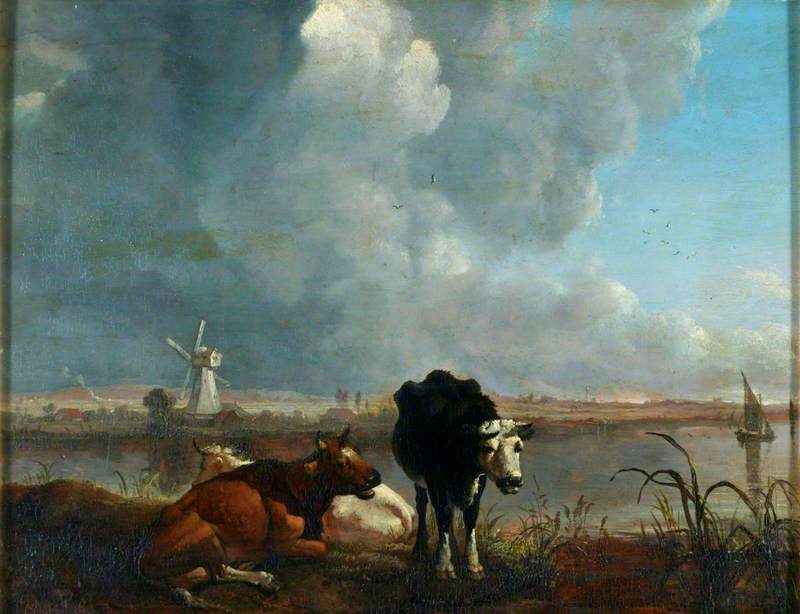 Landscape With Cows Drinking — James M Burnet