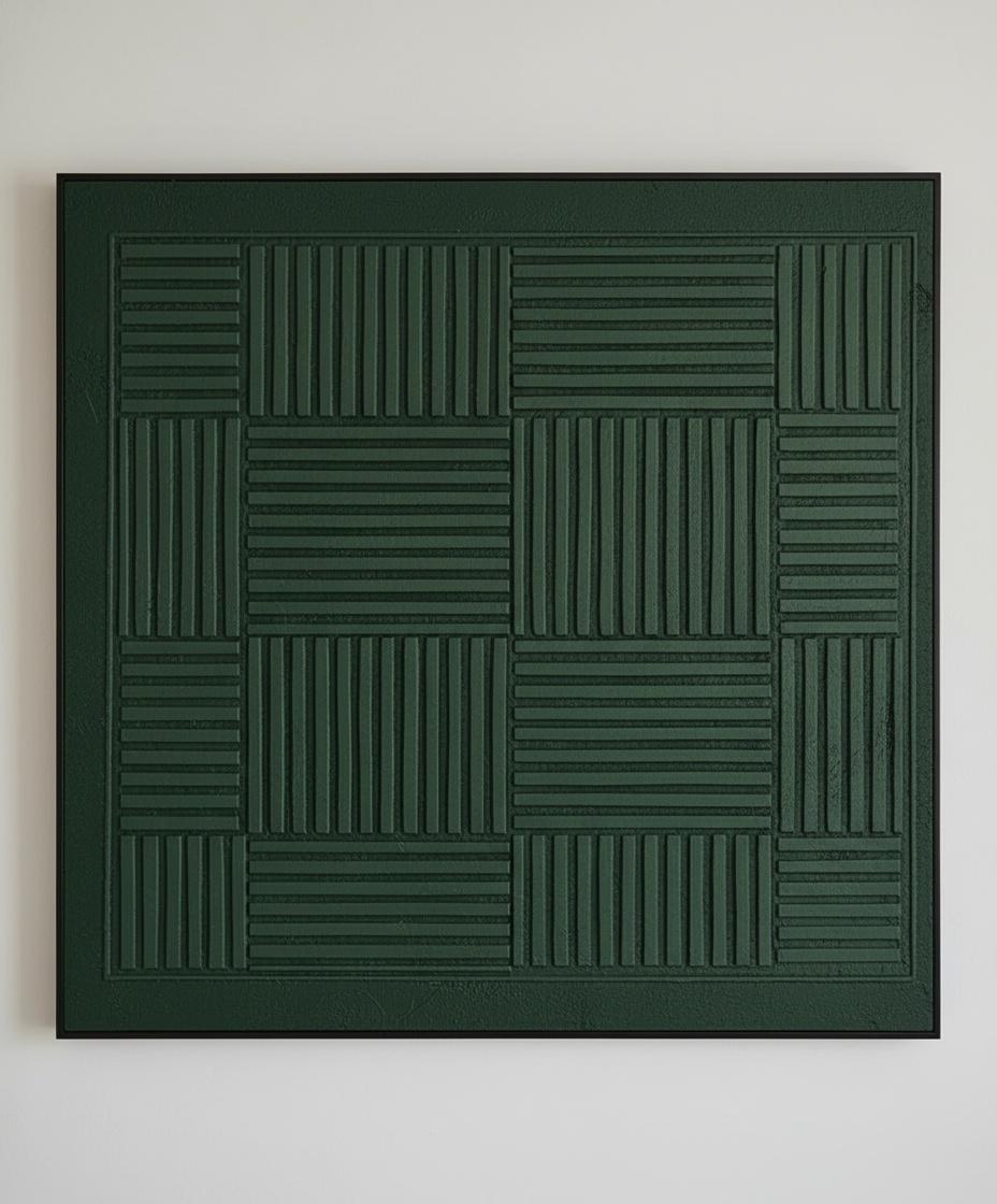 Monolithic Verdant Grid: A Meditative Study In Geometric Relief And Shadowed Precision — David Moreau