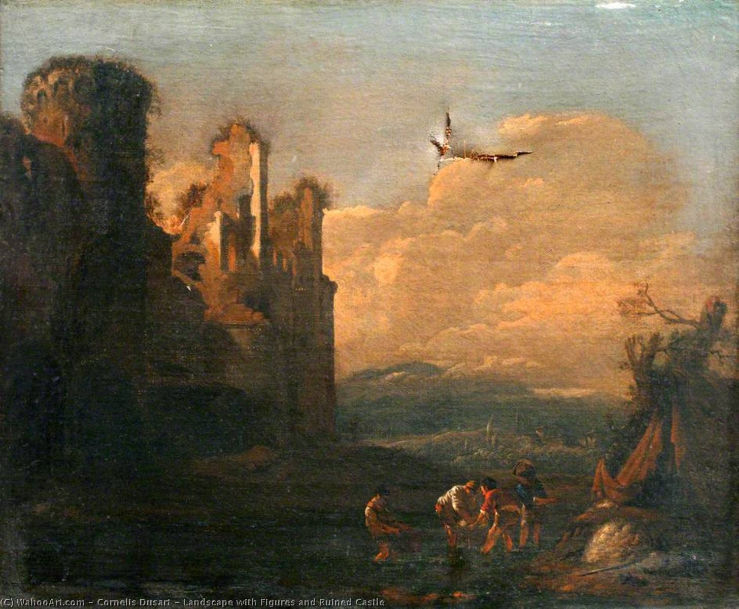 Landscape With Figures And Ruined Castle — Cornelis Dusart