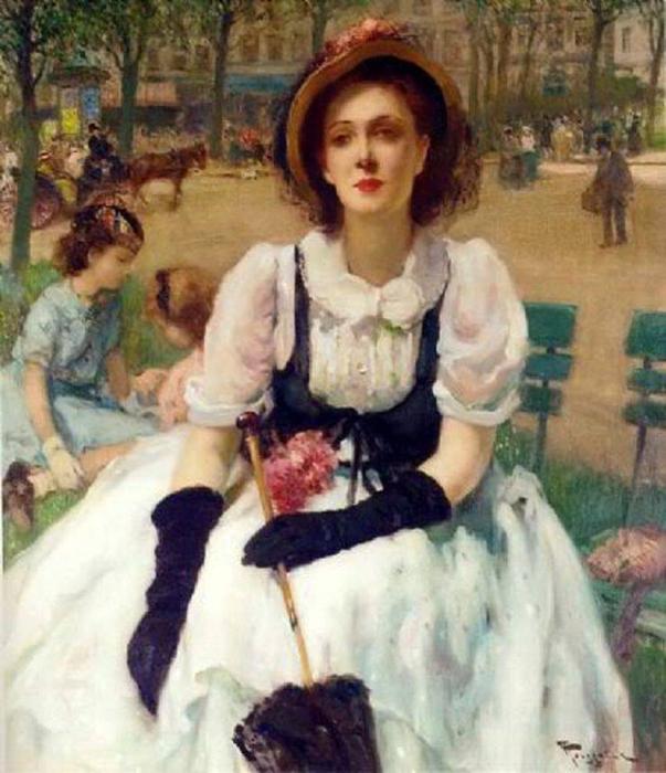 Femme Élégante Au Parc, Paris — Fernand Toussaint