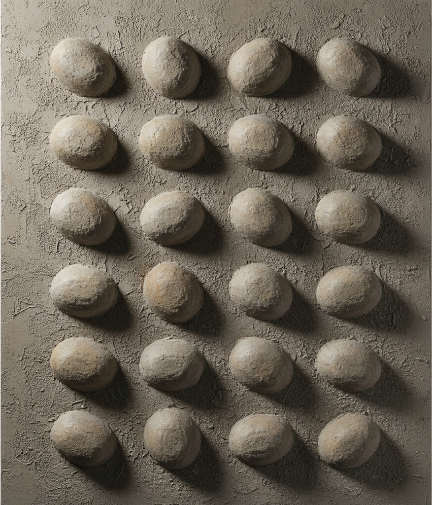 Monolithische Echos Von Sand Und Stein In Einem Meditativen Ovalen Gitter — David Moreau