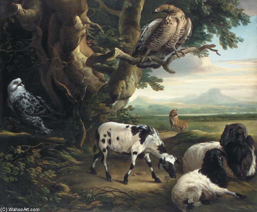 Birds Of Prey, Goats And A Wolf, In A Landscape — George Philip Reinagle