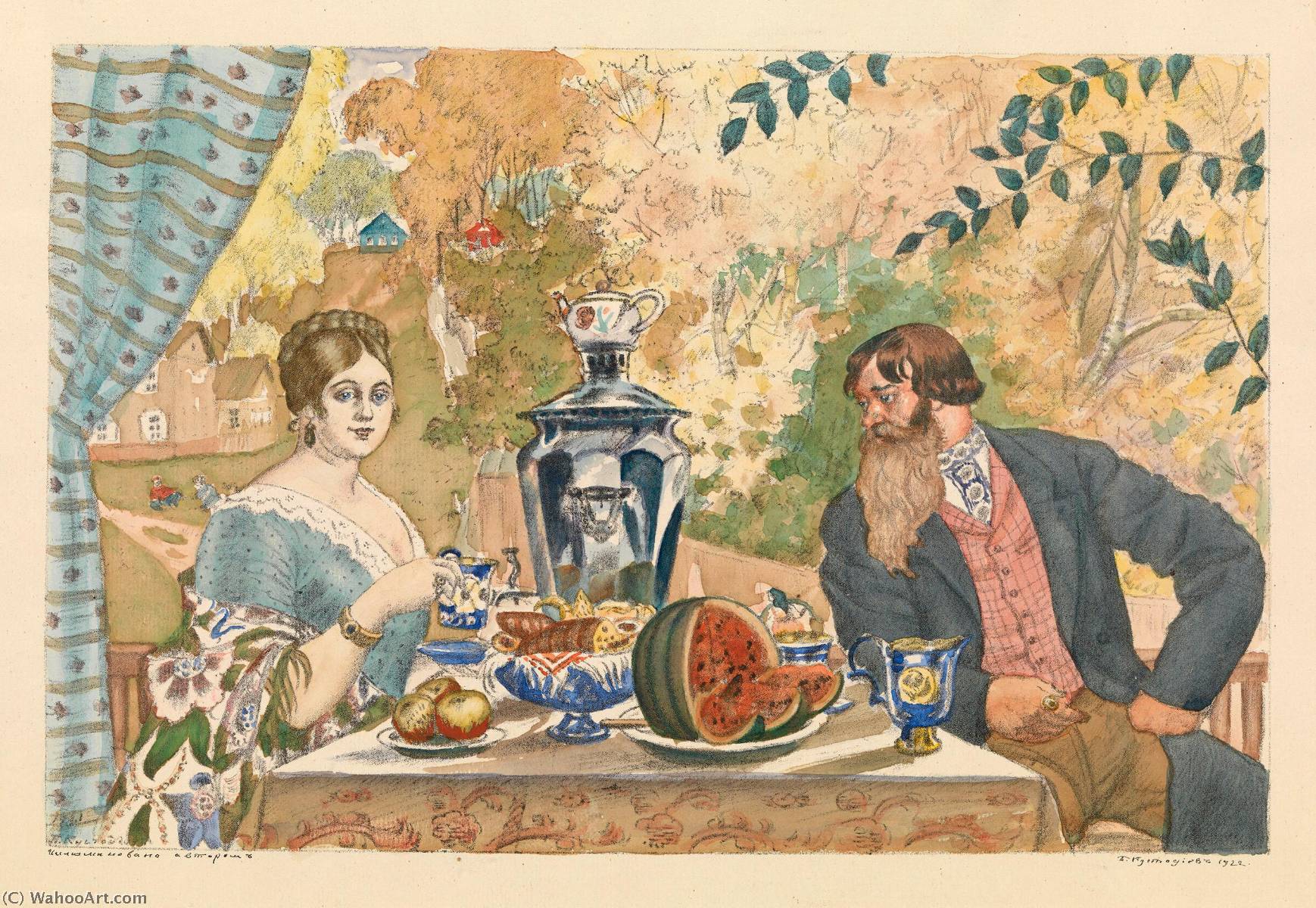 Merchant And Merchant's Wife — Boris Mikhailovich Kustodiev