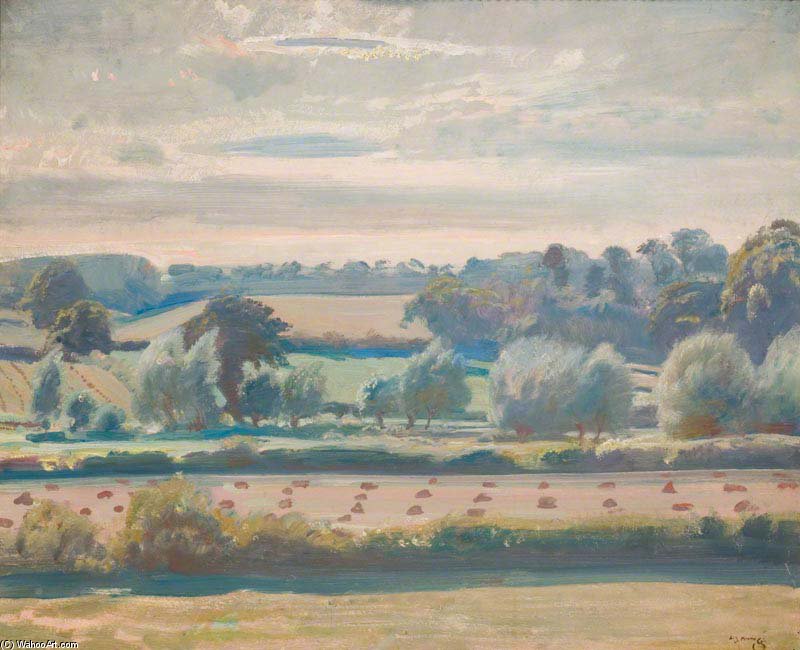 A View Of Dedham Vale With Stacks In A Field — Sir Alfred James Munnings