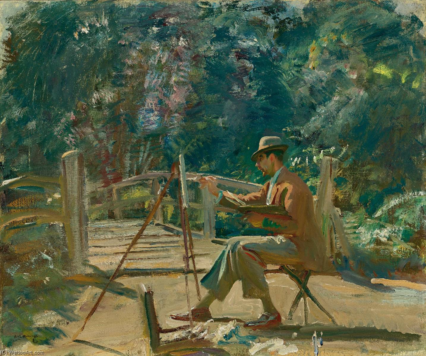 Maurice Codner Beim Skizzieren An Der Brücke Von Wiston — Sir Alfred James Munnings