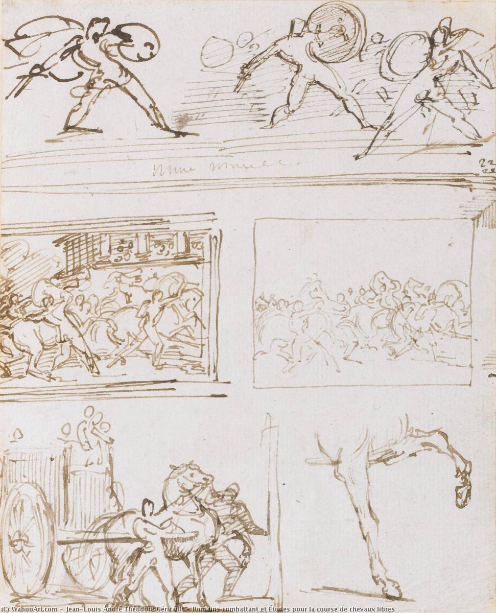 Romains Combattant Et Études Pour La Course De Chevaux Libres — Théodore Géricault
