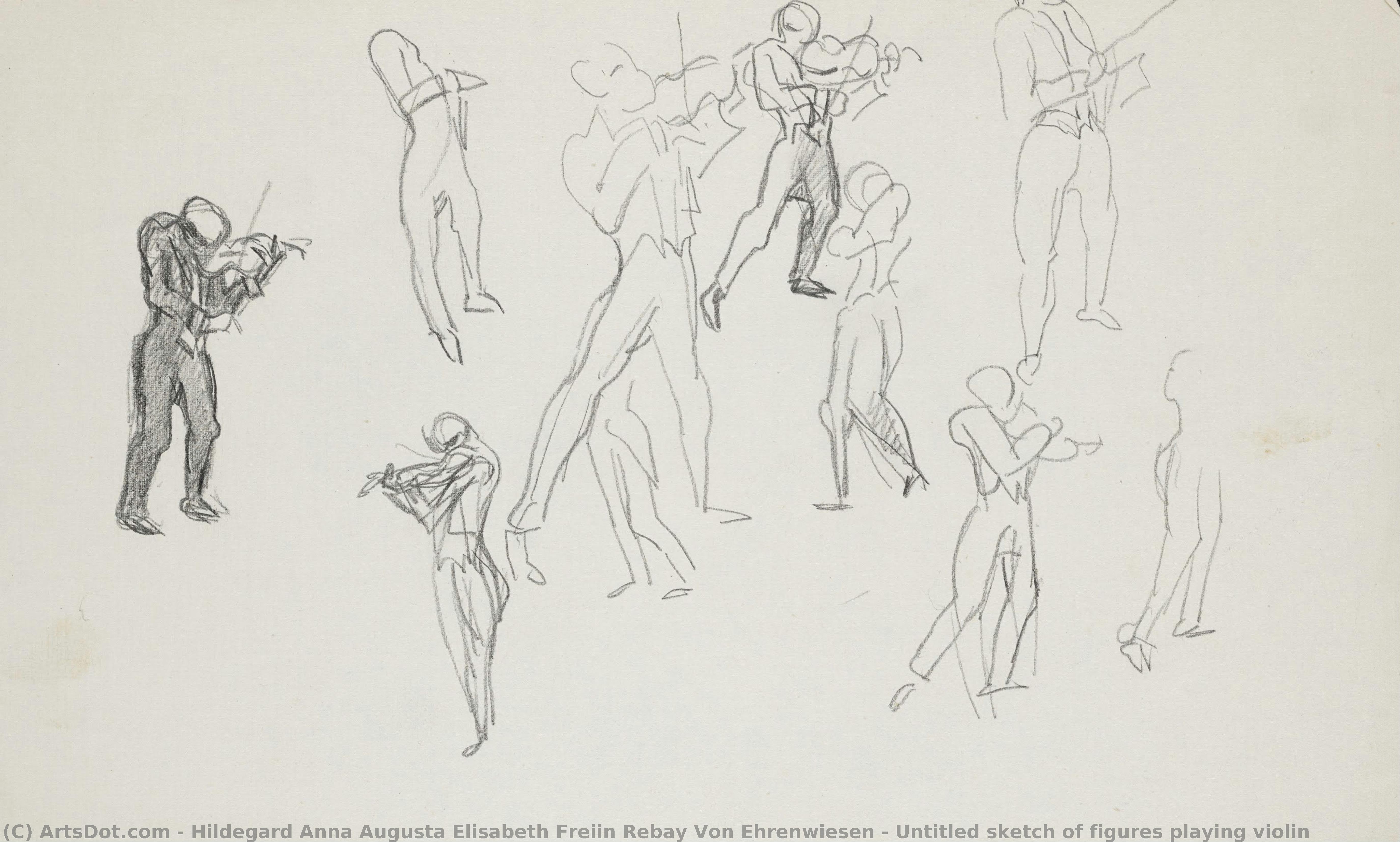 Untitled Sketch Of Figures Playing Violin — Hildegard Anna Augusta Elisabeth Freiin Rebay Von Ehrenwiesen