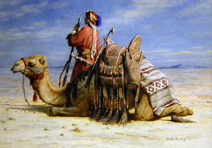 A Nomad And His Camel Resting In The Desert — Carl Haag