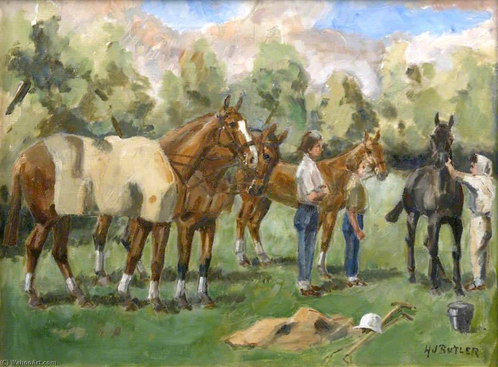 Horses Being Saddled — Howard Russell Butler
