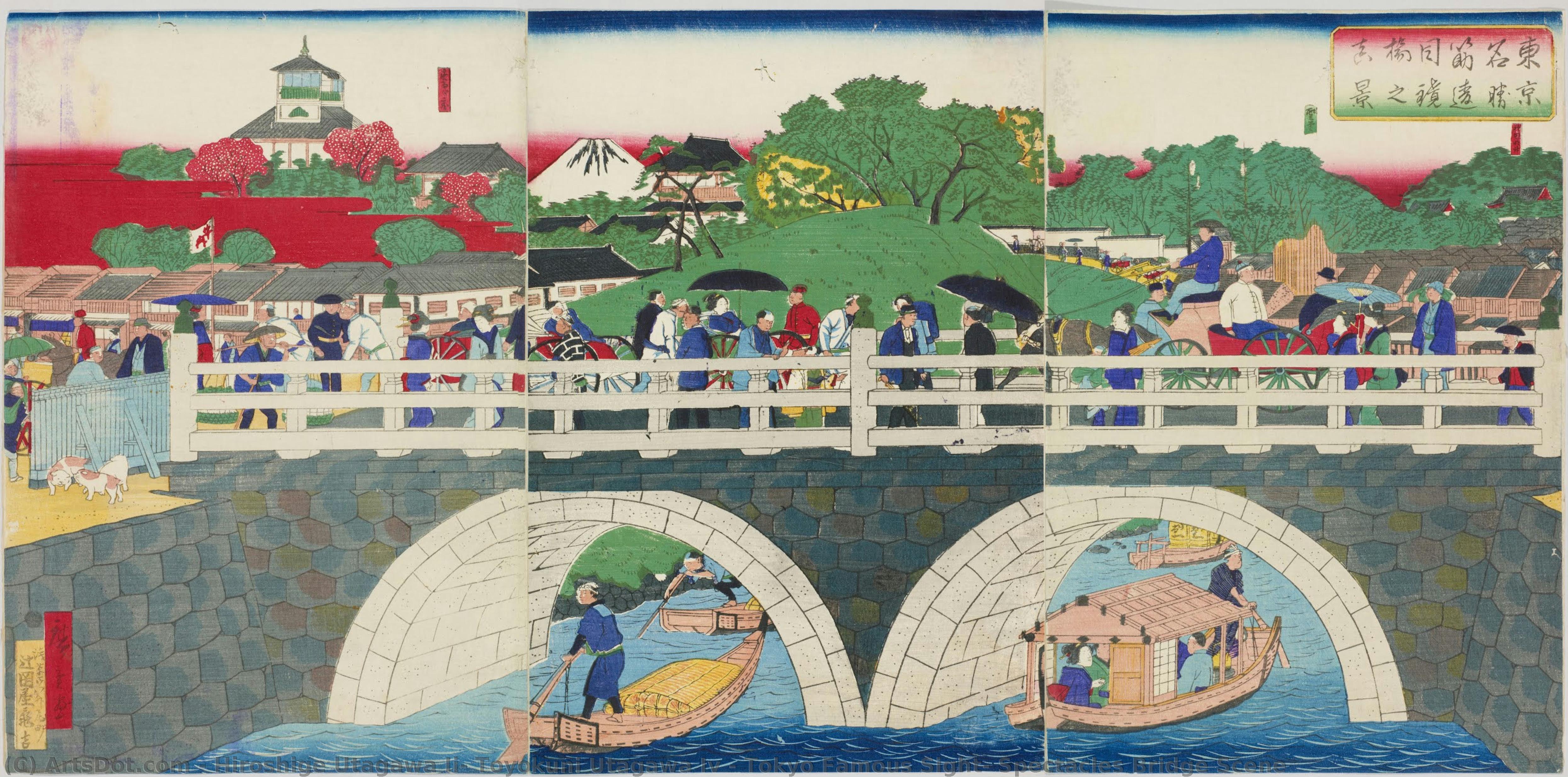Tokyo Famous Sight, Spectacles Bridge Scene — Hiroshige Utagawa Ii, Toyokuni Utagawa Iv