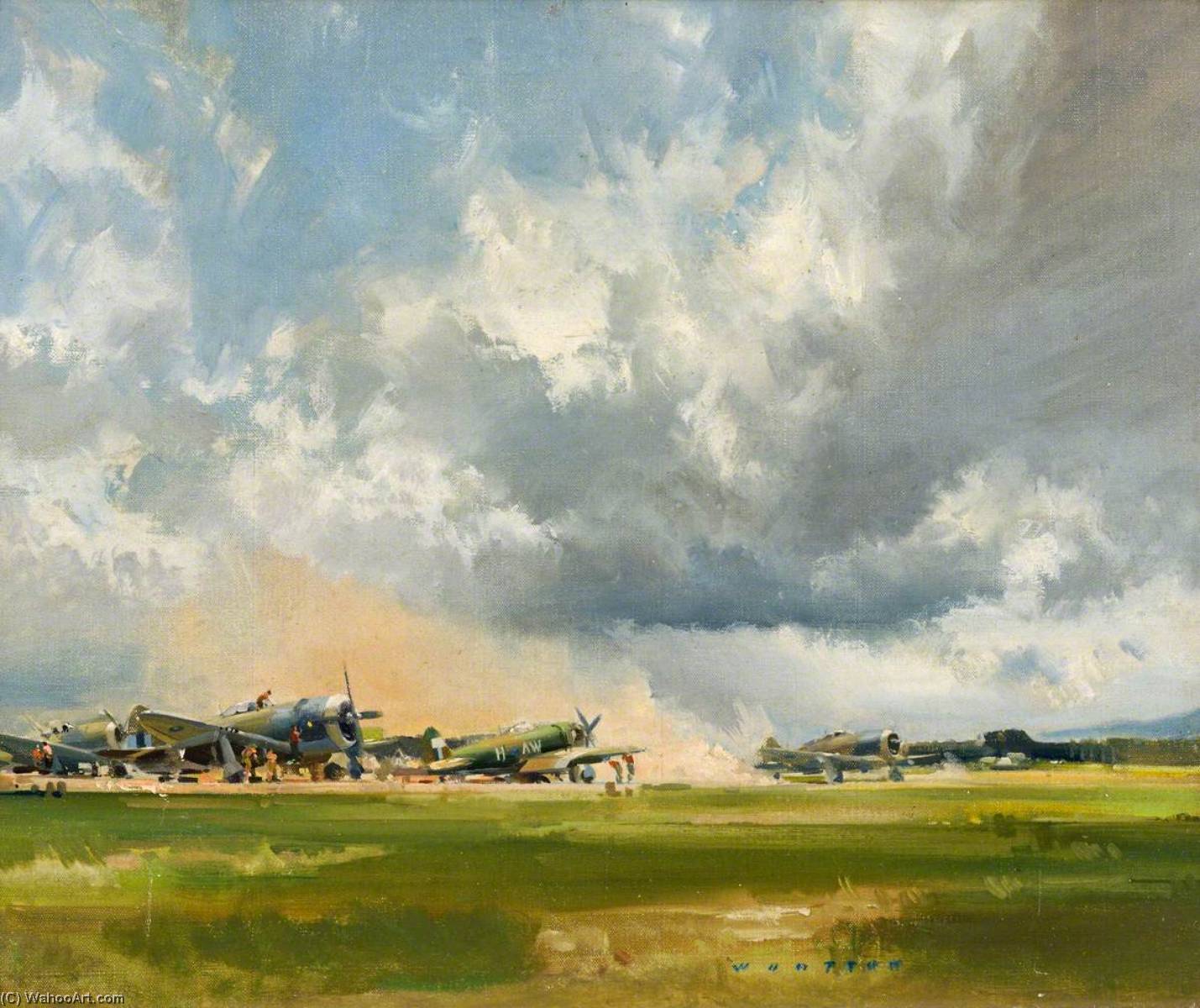 Thunderbolts, Burma (no.910 Wing) Taking Off From Strip, Meiktila — Frank Wootton