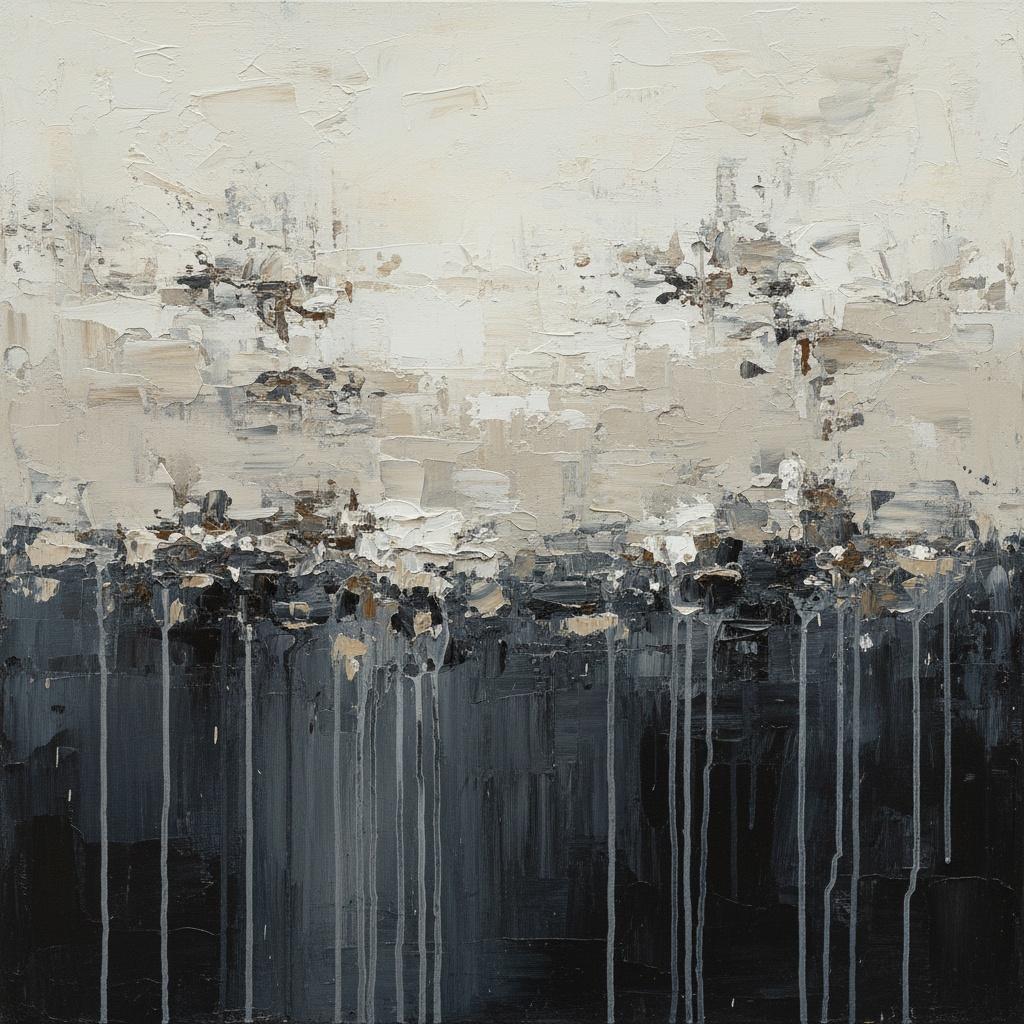 Ethereal Fragments Of A Dissolving Horizon In Charcoal And Cream Impasto — David Moreau