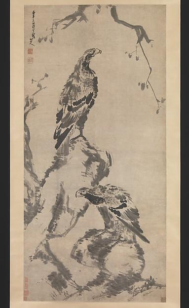清 朱耷 (八大山人) 二鷹圖 軸 Two Eagles — Bada Shanren